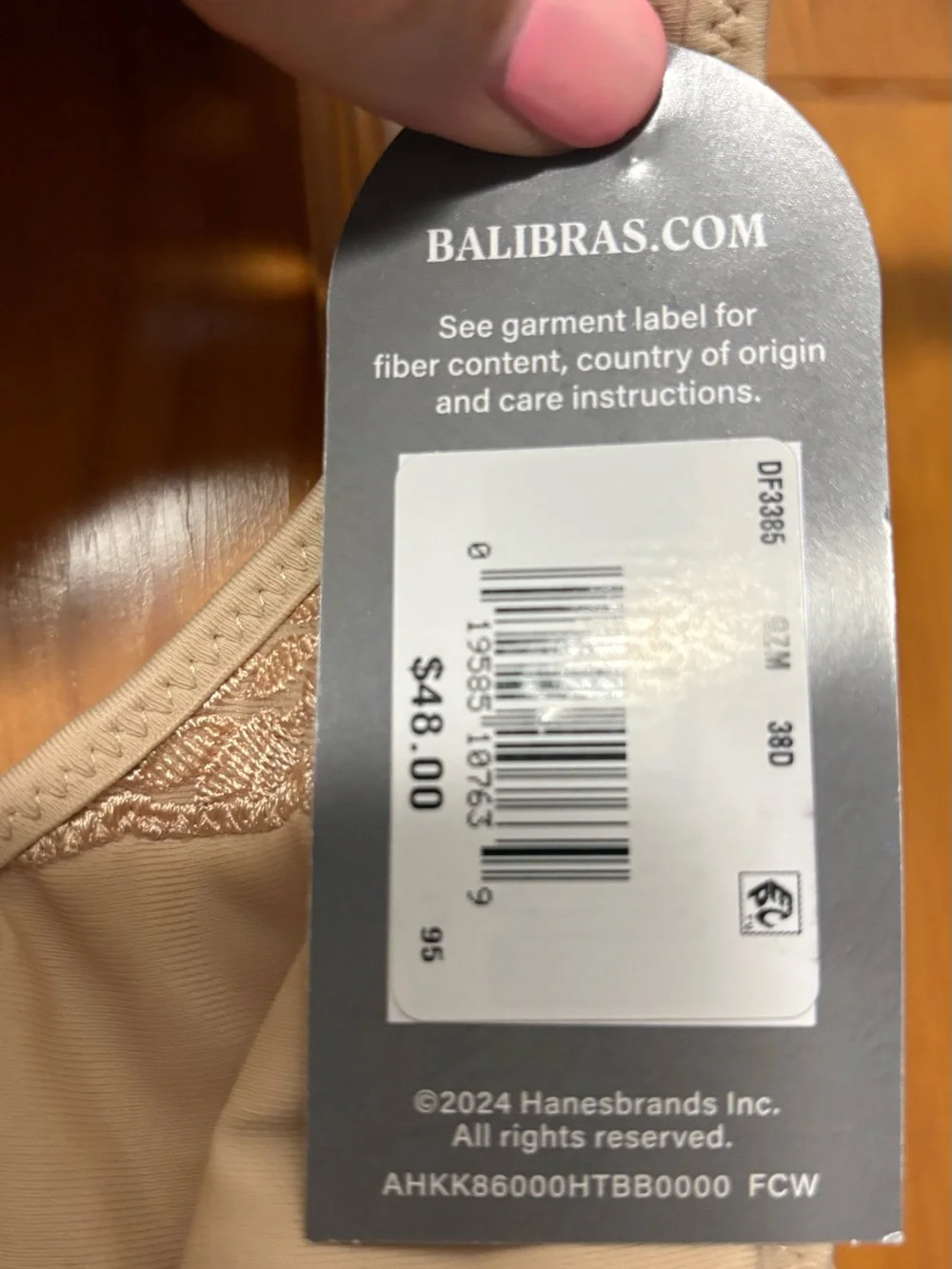 Bali Underwire Full Coverage Bra in Nude 38D NWT